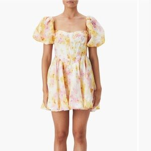 Bardot Kiah Floral Print Corset Puff Sleeve Minidress